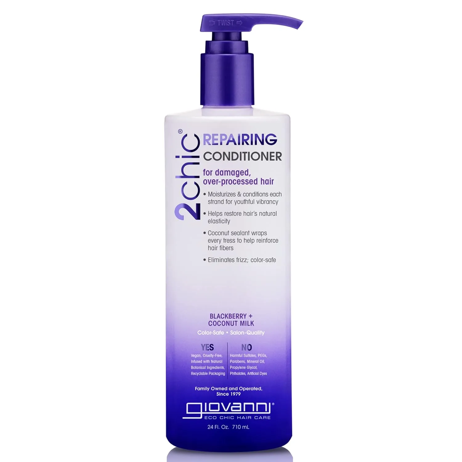 GIOVANNI Color Safe 2chic Repairing Conditioner is 100% color-safe and nourishes hair with a proprietary blend of vitamins, antioxidants, and omega fatty acids without stripping color - 24 oz