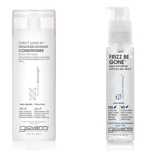 GIOVANNI Direct Leave-In Conditioner & Frizz Be Gone Serum - Super Smoothing Set for Curly Girls, Anti Frizz, Adds Shine, Seals in Color, Infused with Natural Botanical Ingredients - 8.5 oz & 2.75 oz