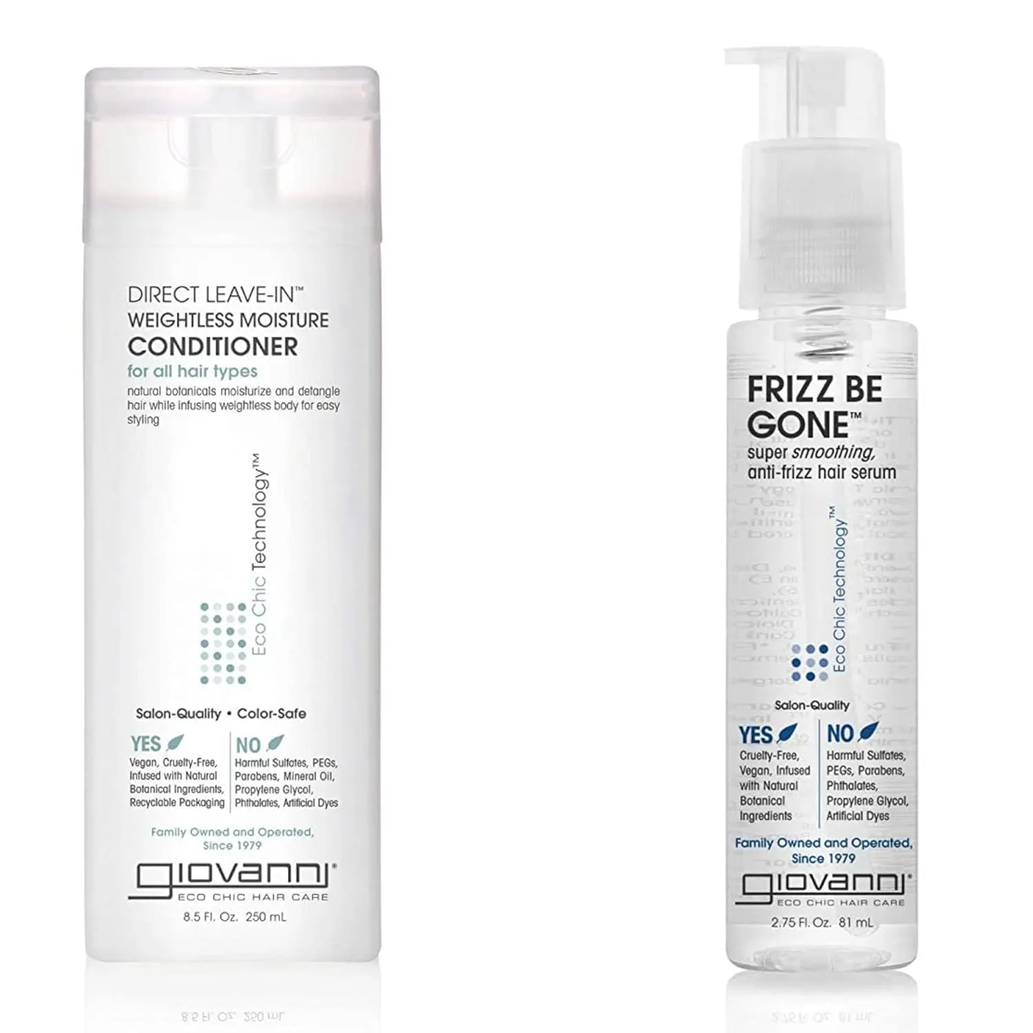 GIOVANNI Direct Leave-In Conditioner & Frizz Be Gone Serum - Super Smoothing Set for Curly Girls, Anti Frizz, Adds Shine, Seals in Color, Infused with Natural Botanical Ingredients - 8.5 oz & 2.75 oz