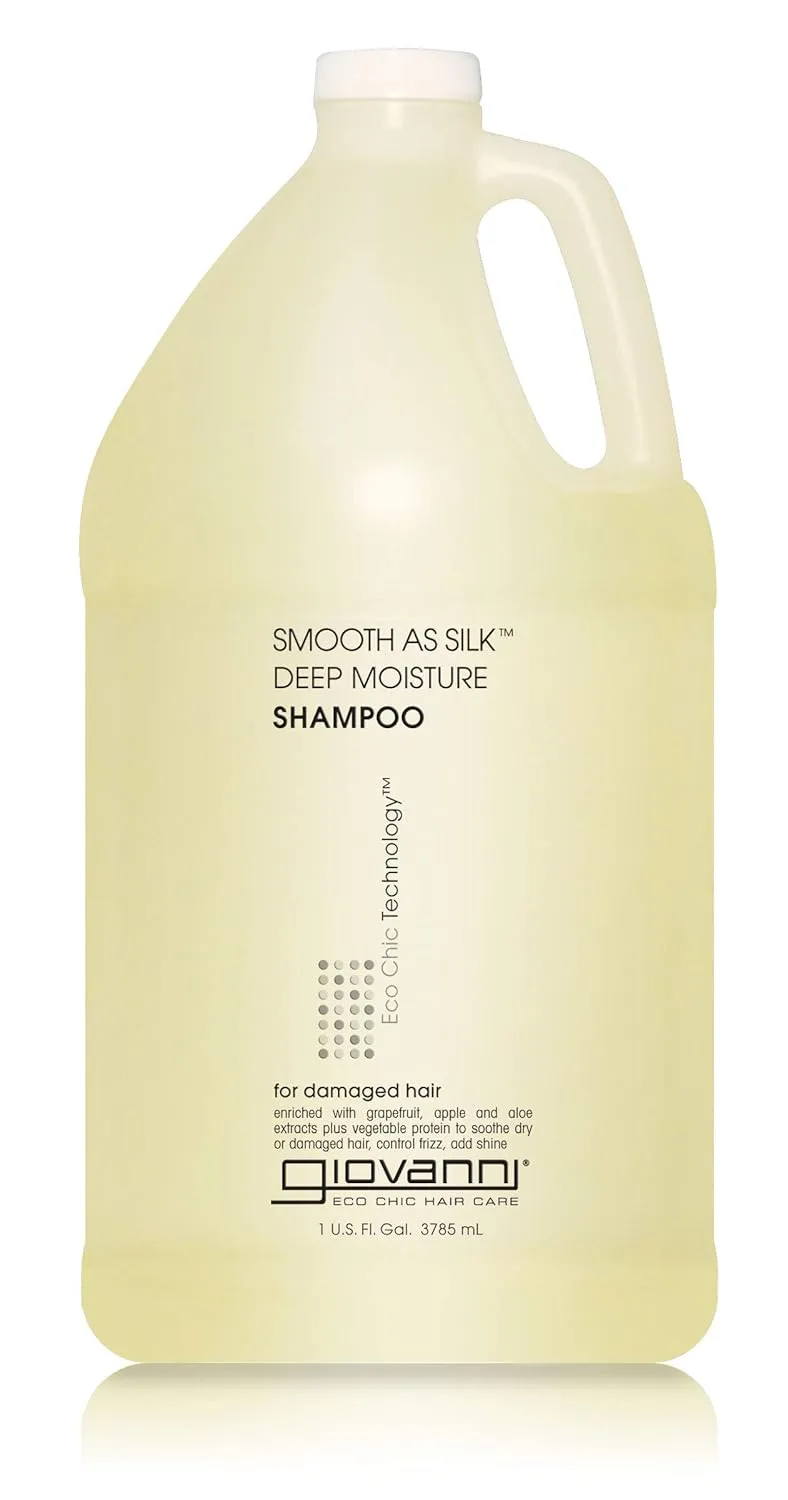 GIOVANNI Eco Chic Smooth as Silk Deep Moisture Shampoo - Apple   Aloe Extracts, Calms Frizz, Detangles, Wash & Go, Lauryl & Laureth Sulfate Free, Paraben Free, Color Safe - 128 oz