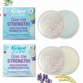 Give me STRENGTH Rice Shampoo and Conditioner Bars. Up to 50 washes. Travel Solid Shampoo and Conditioner Bar Set with 2 soap shampoo bar tins. No leakage & less space.