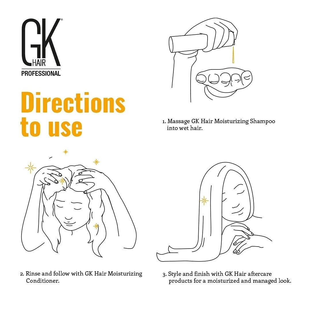 GK HAIR Global Keratin Moisturizing Shampoo and Conditioner Sets (10.1 Oz/300ml) with Leave In Cashmere Smoothing Styling Cream (1.69 Fl Oz/50ml) for Color Treated Dry Damaged Frizzy Hair