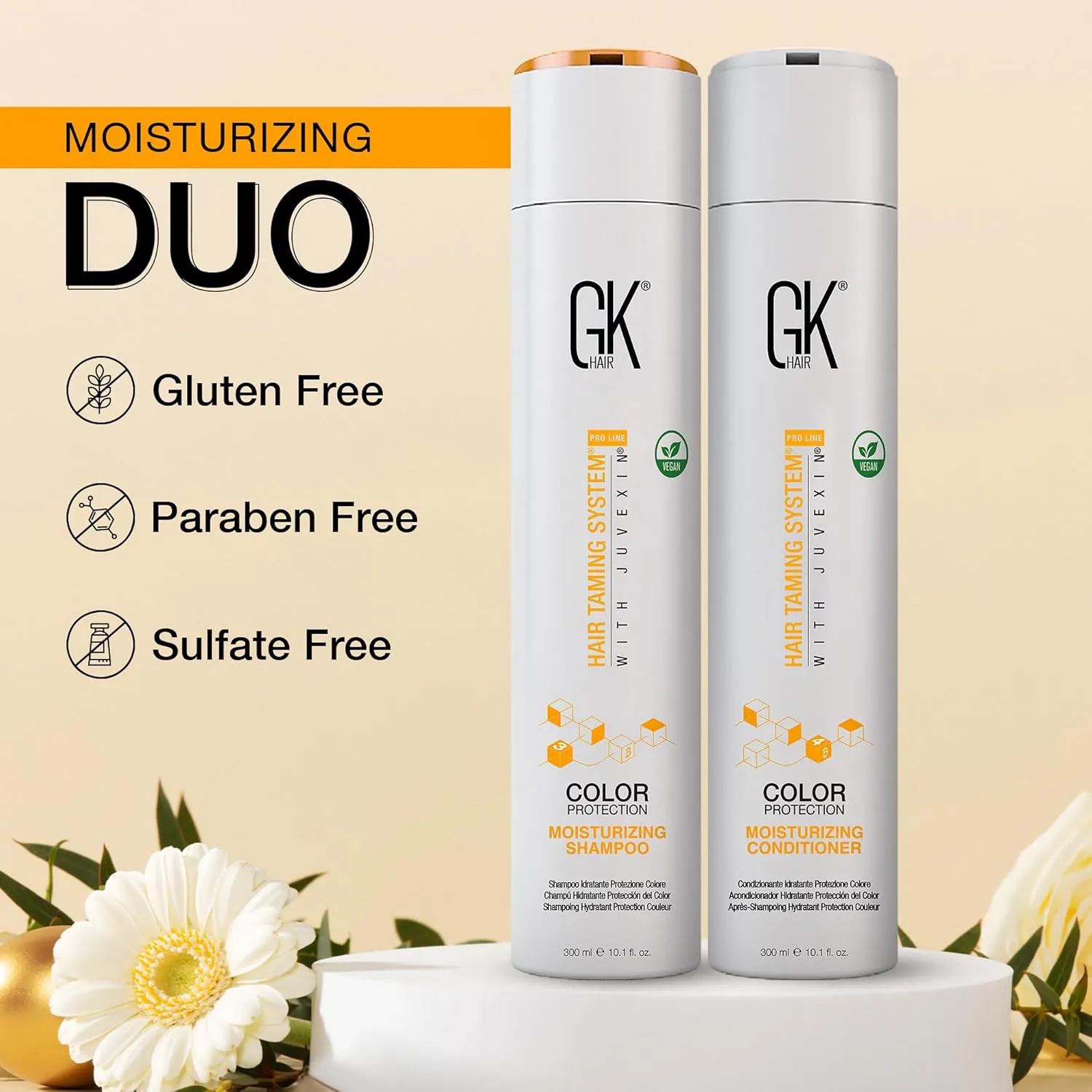 GK Hair Moisturizing Shampoo and Conditioner Set for Color Treated Hairs, Sulfate, Paraben, and Dye Free, with Global Keratin Naturally Derived Clean Ingredients (10.1 Fl Oz x 2)