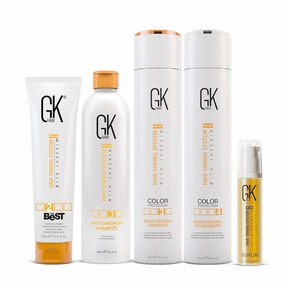 GK HAIR Essential Hydration and Smoothness Kit: Moisturizing Shampoo, Conditioner, Organic Argan Oil Serum, and Keratin Treatment for All Hair Types