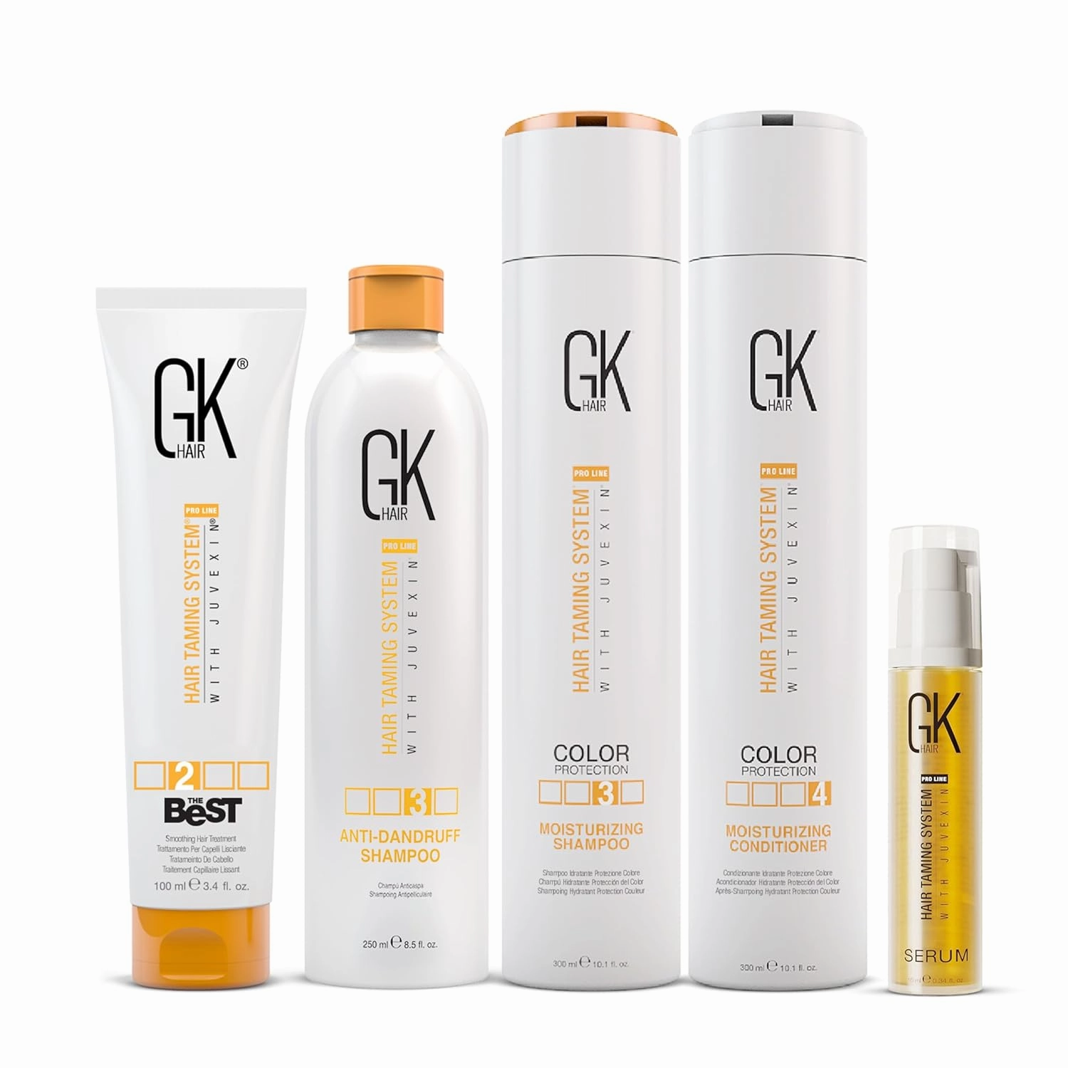 GK HAIR Essential Hydration and Smoothness Kit: Moisturizing Shampoo, Conditioner, Organic Argan Oil Serum, and Keratin Treatment for All Hair Types