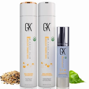 GK HAIR Global Keratin Balancing Shampoo and Conditioner Sets (10.1 Fl Oz/300ml) with Leave In Cashmere Smoothing and Styling Cream (1.69 Fl Oz/50ml) For Dry Damaged Frizzy Oily & Color Treated Hair