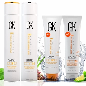GK HAIR Global Keratin Moisturizing Shampoo Conditioner Duo (10.1 fl oz & 3.4 fl oz) - Hydrating Set of 4 for Frizzy, Unmanageable Hair Care