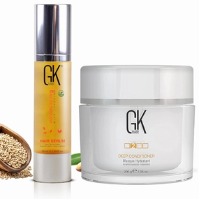 GK HAIR Global Keratin Organic Argan Oil Hair Serum For Frizz Control Dry Damage Hair Repair 50ml | Deep Conditioner Masque 200g/7.5oz