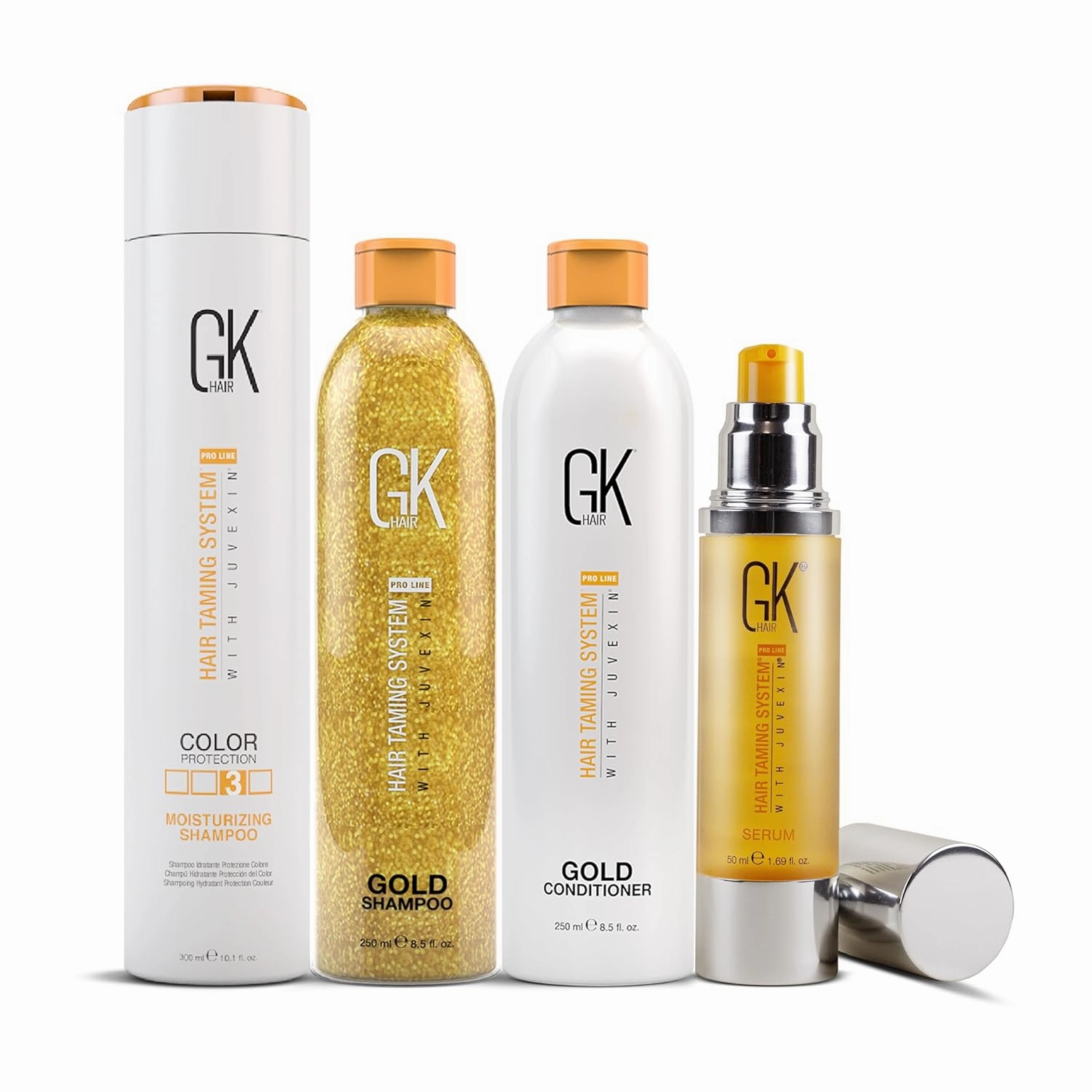 GK HAIR Gold Series: Complete Moisturizing and Shine Set with Shampoos, Conditioner, and Smoothing Serum for All Hair Types