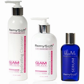 Glam Rocker System - Safe for Hair Extensions, Weaves and Wigs - Salon Formula Shampoo, Conditioner & Serum - Gentle Sulfate-free Lather