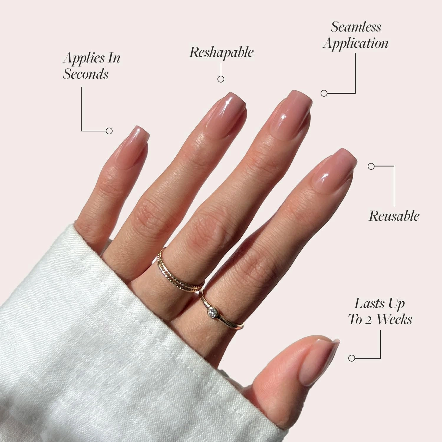 Glamnetic Press On Nails - In The Nude | Medium Square Fake Nails, Sheer Nude Neutral, Reusable | 15 Sizes - 30 Nail Kit