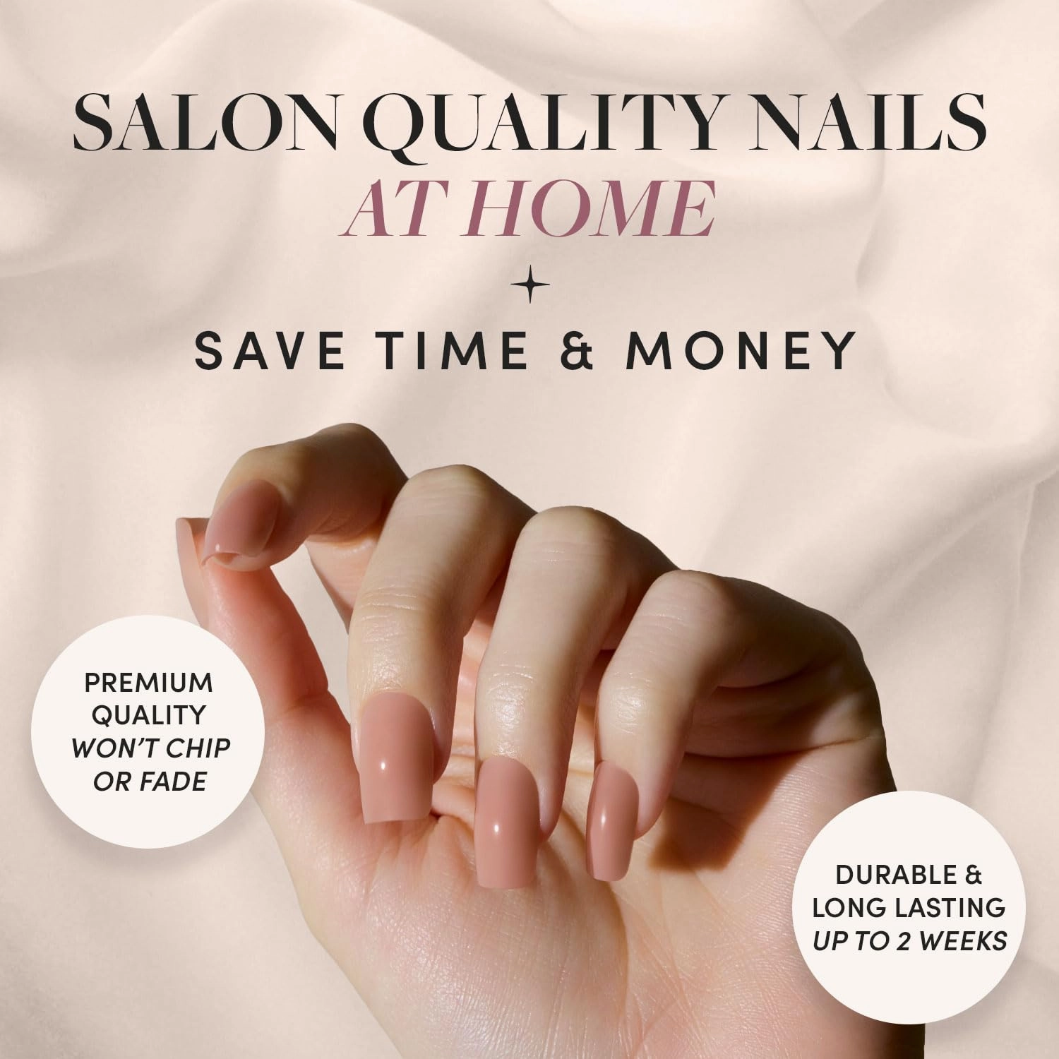 Glamnetic Press On Nails - In The Nude | Medium Square Fake Nails, Sheer Nude Neutral, Reusable | 15 Sizes - 30 Nail Kit