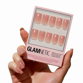 Glamnetic Press On Nails - In The Nude | Medium Square Fake Nails, Sheer Nude Neutral, Reusable | 15 Sizes - 30 Nail Kit