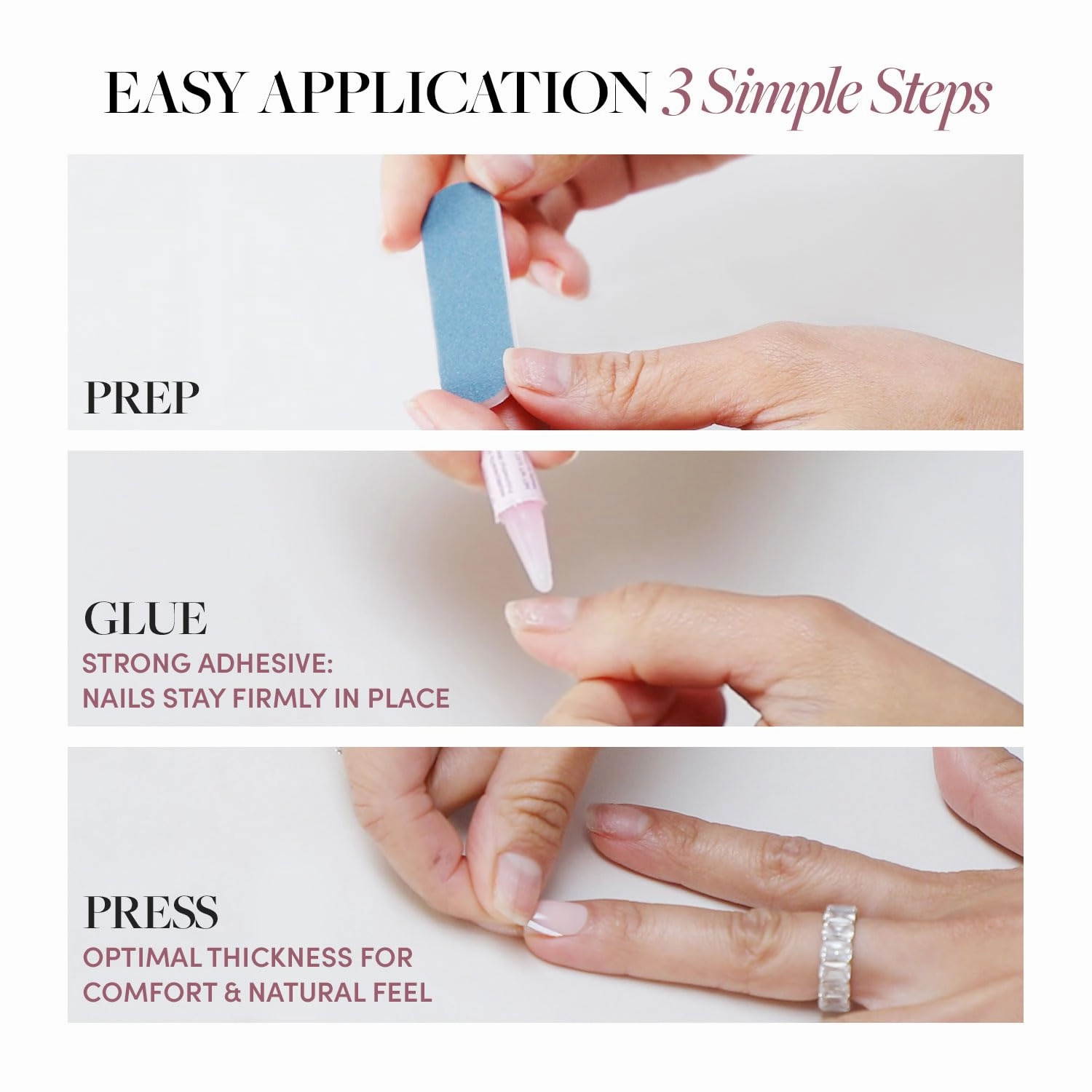 Glamnetic Press On Nails - In The Nude | Medium Square Fake Nails, Sheer Nude Neutral, Reusable | 15 Sizes - 30 Nail Kit