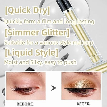 Glitter Eyeshadow，Liquid Glitter Eyeshadow Shining Eye Shadow Makeup Shimmer Long Lasting Quick-Drying (Gold)