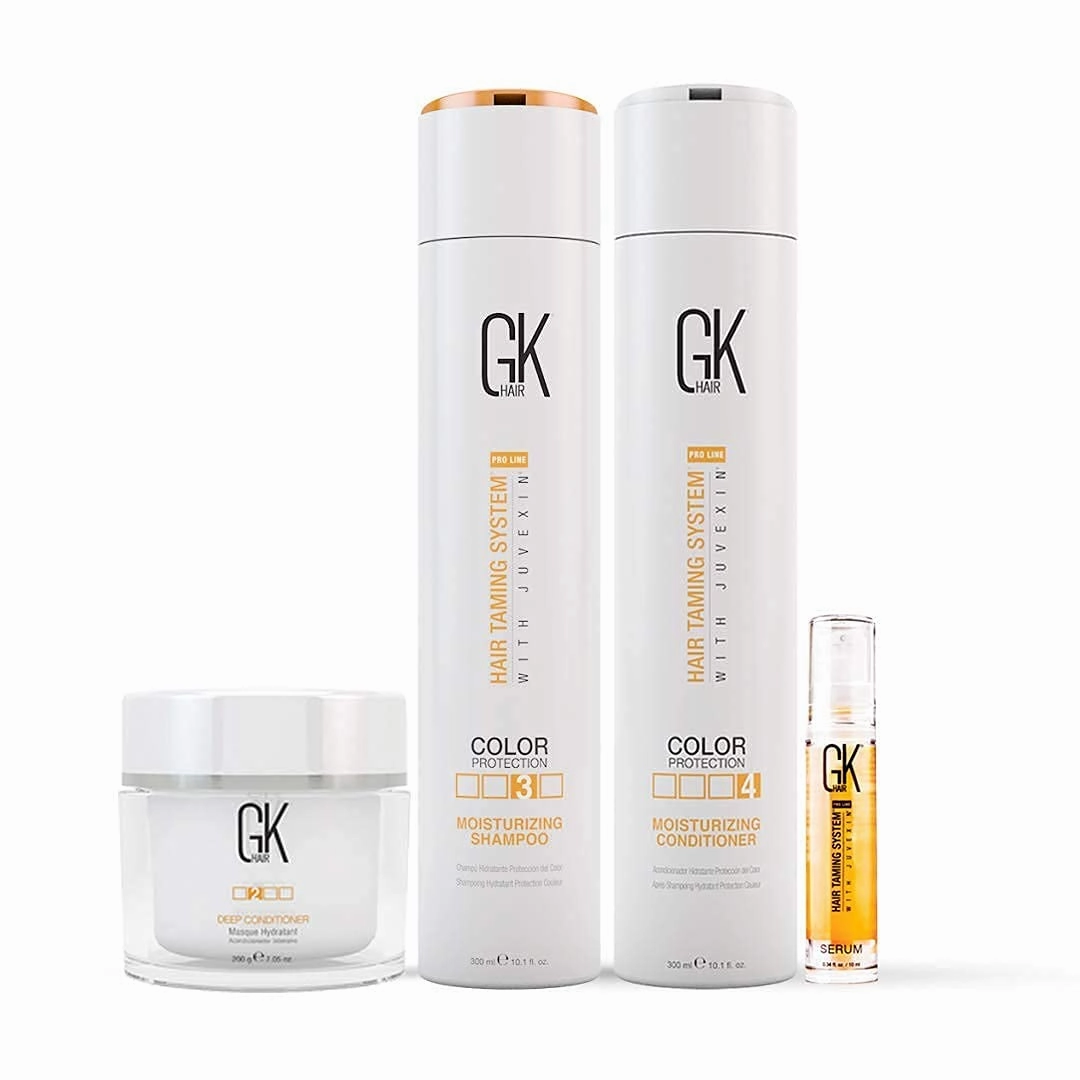 Global Keratin GK Hair Moisturizing Shampoo and Conditioner 300ml Set I Organic Argan 10ml Oil Hair Serum I Deep Conditioner Masque 200g/7.5oz