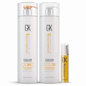 Global Keratin GK Hair Moisturizing Shampoo and Conditioner Set 1000ml I Organic Argan Oil Hair Serum For Frizz Control Dry Damage Hair Repair 10ml