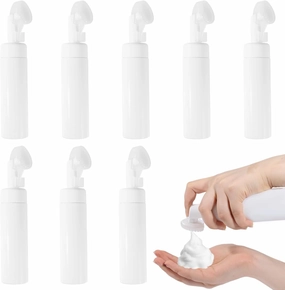 GLOBLELAND 8Pcs 200ml/6.76 Fl.Oz Foam Pump Bottle with Silicone Brush One-Hand Operation Empty Mousse Foaming Pump Dispenser Facial Cleanser Foaming Bottle for Hand Soap Cleanser Shampoo