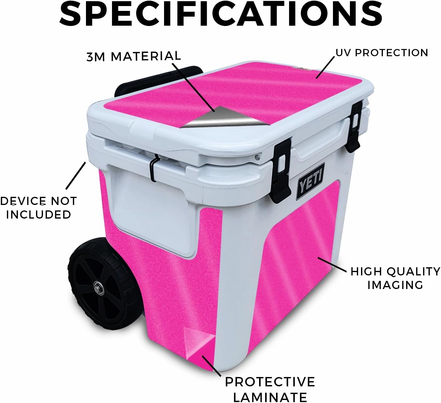 Glossy Glitter Skin Compatible with Yeti Roadie 32 Wheeled Cooler - Solid Hot Pink - Premium 3M Vinyl Protective Wrap Decal Cover - Easy to Apply | Crafted in The USA by MightySkins