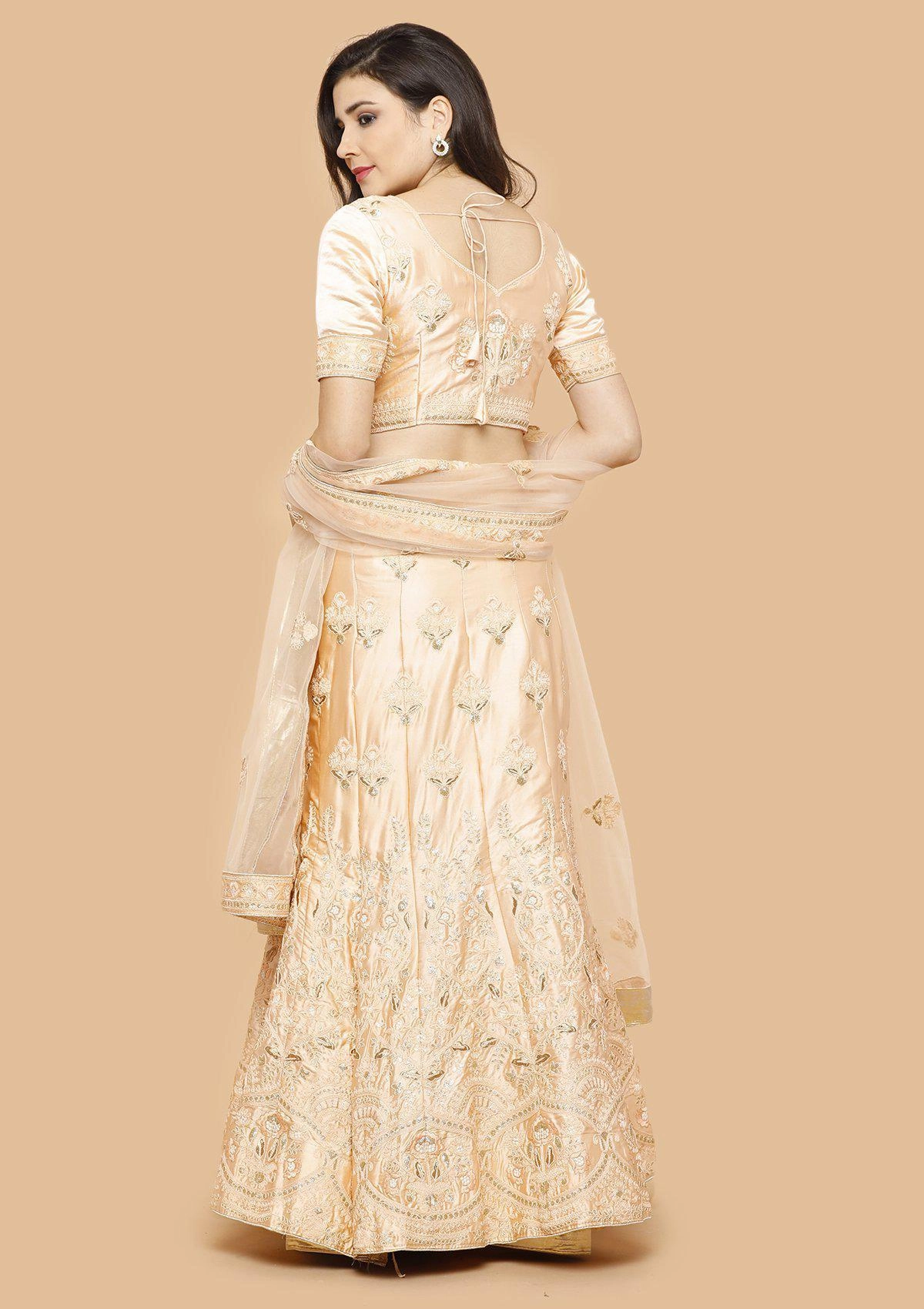 Glossy Peach Sequinned Semi Stitched Lehenga