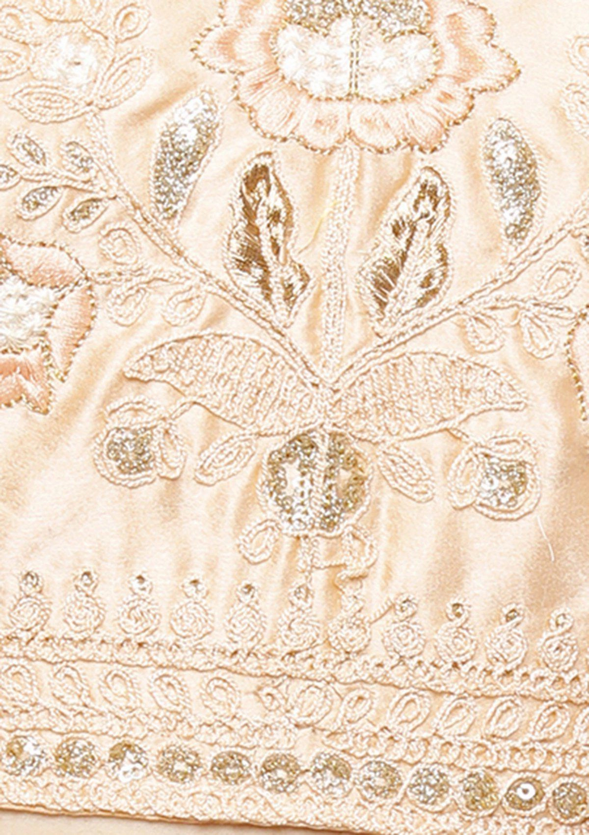 Glossy Peach Sequinned Semi Stitched Lehenga