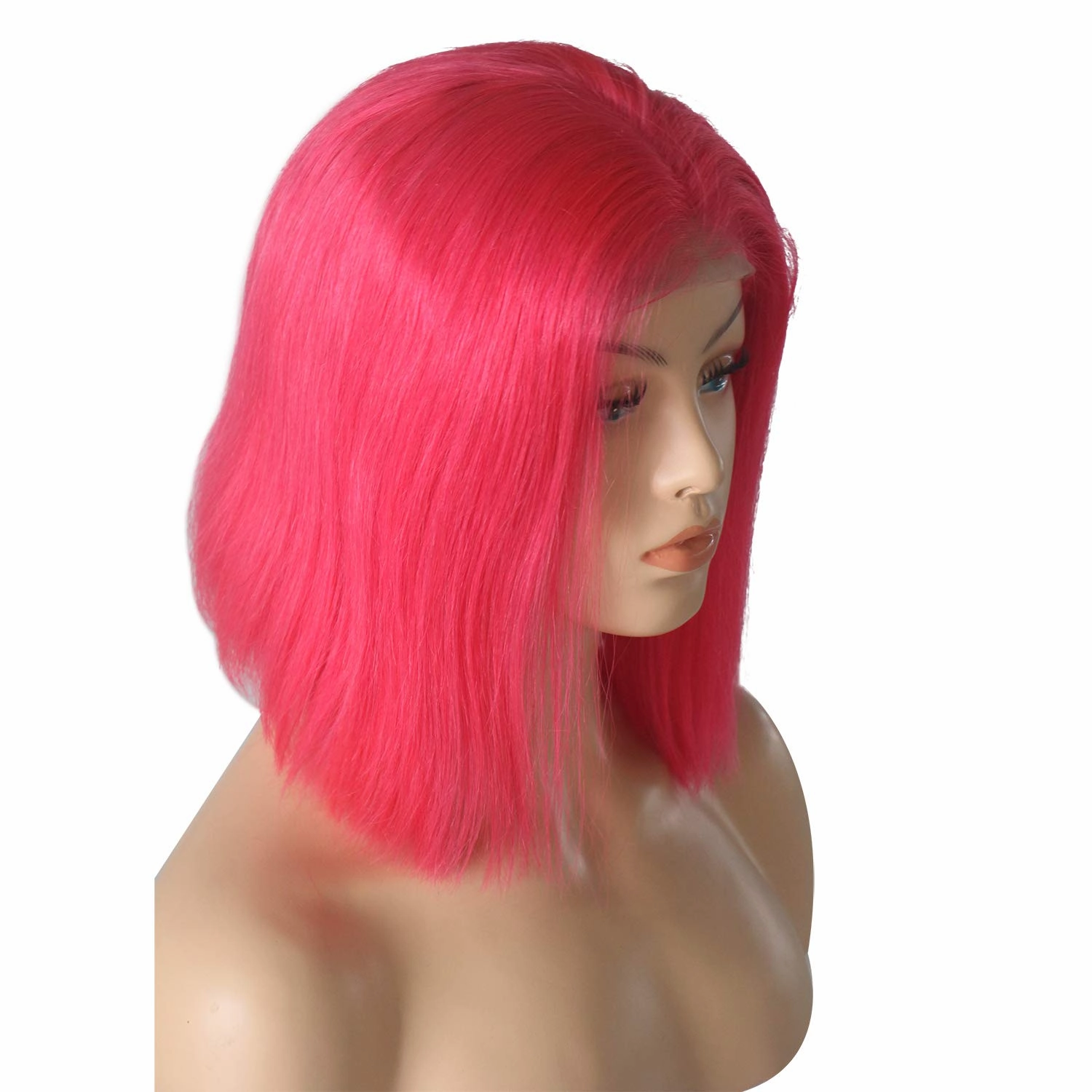 Glueless Wig Hot Pink Lace Front Human Hair Straight 180% Density 13x4 Frontal 8inch Pre Plucked with Baby Hair Brazilian Hair Middle Part Bleached Knots Wigs for Black Women(Could be Restyle)