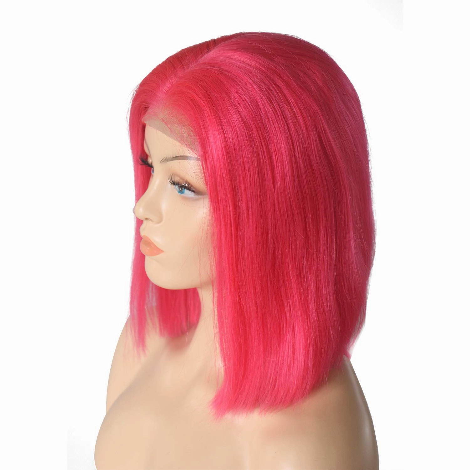 Glueless Wig Hot Pink Lace Front Human Hair Straight 180% Density 13x4 Frontal 8inch Pre Plucked with Baby Hair Brazilian Hair Middle Part Bleached Knots Wigs for Black Women(Could be Restyle)