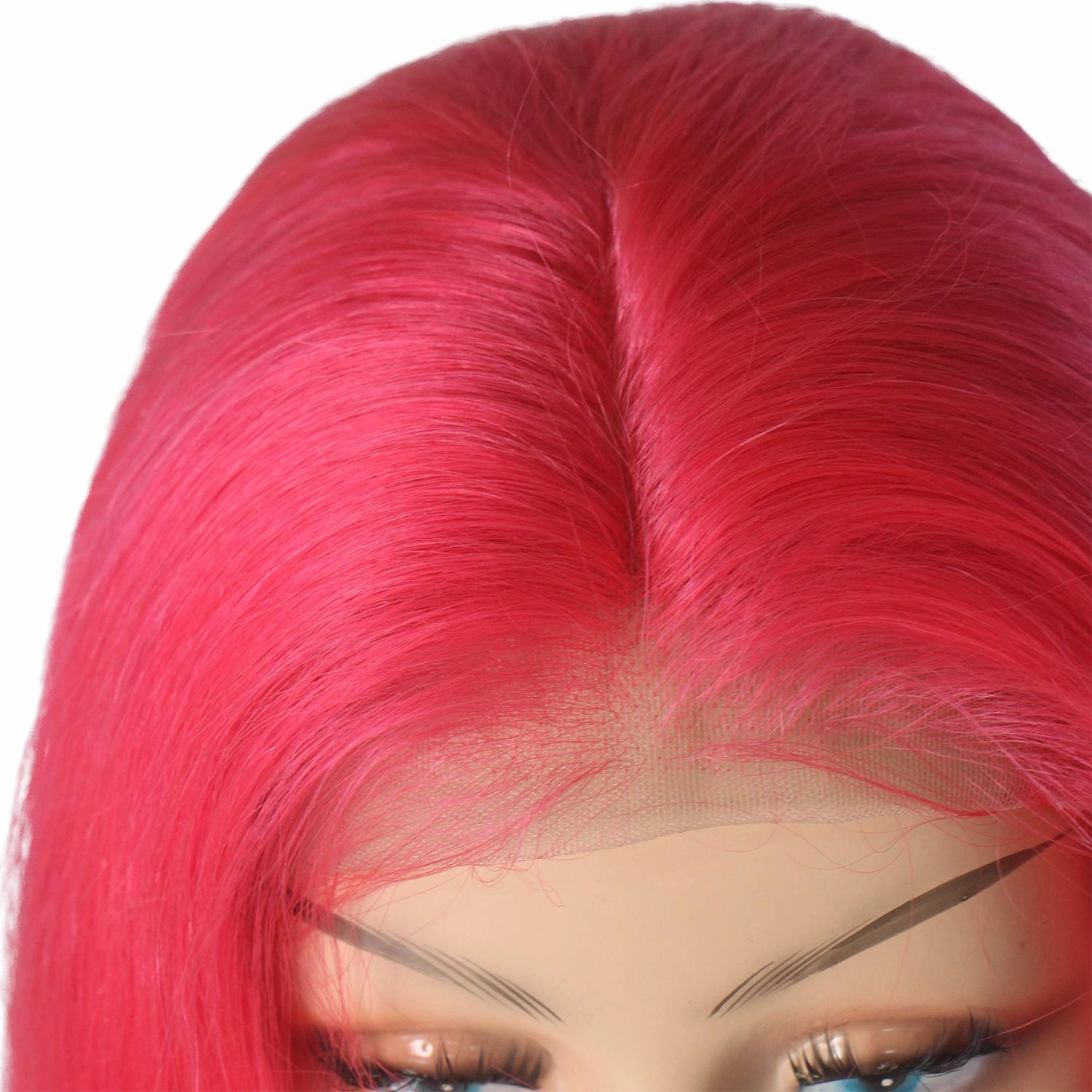Glueless Wig Hot Pink Lace Front Human Hair Straight 180% Density 13x4 Frontal 8inch Pre Plucked with Baby Hair Brazilian Hair Middle Part Bleached Knots Wigs for Black Women(Could be Restyle)