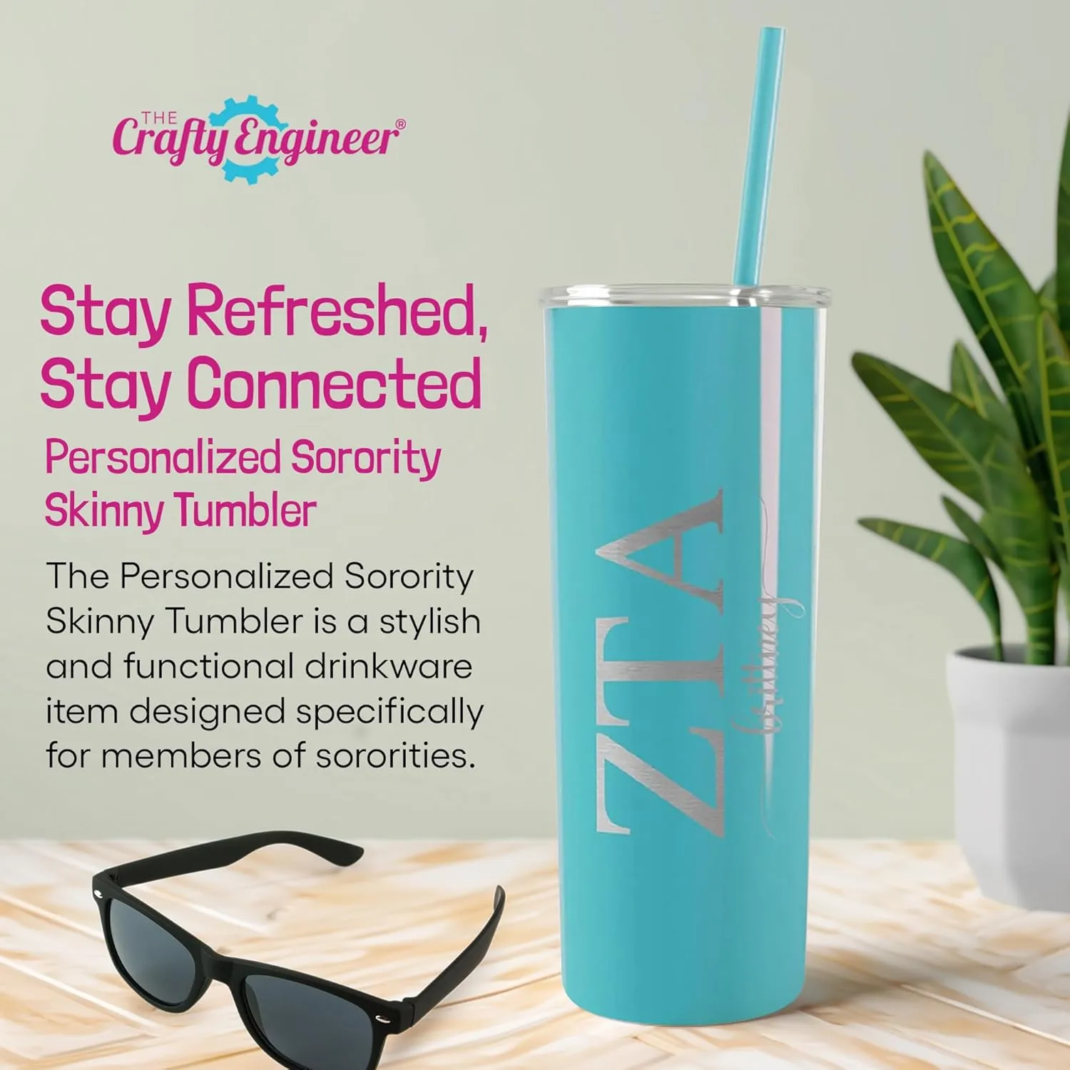 Go Greek Chic - Personalized Delta Zeta Sorority Skinny Tumbler - (Pink Magic), Custom Greek Life Drinkware, Laser Engraved Name and Insulated Tumbler with Lid & Straw, Keep Drinks Hot or Cold