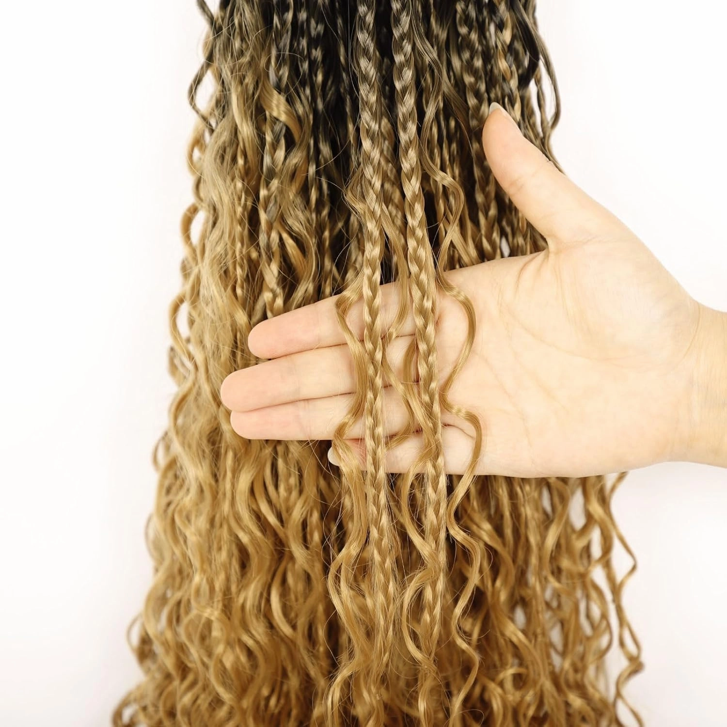 Goddess Box Braids Crochet Hair for Black Women 24inch Pre Looped Blonde Ombre Boho Braids with Curly Ends T27,8Pack