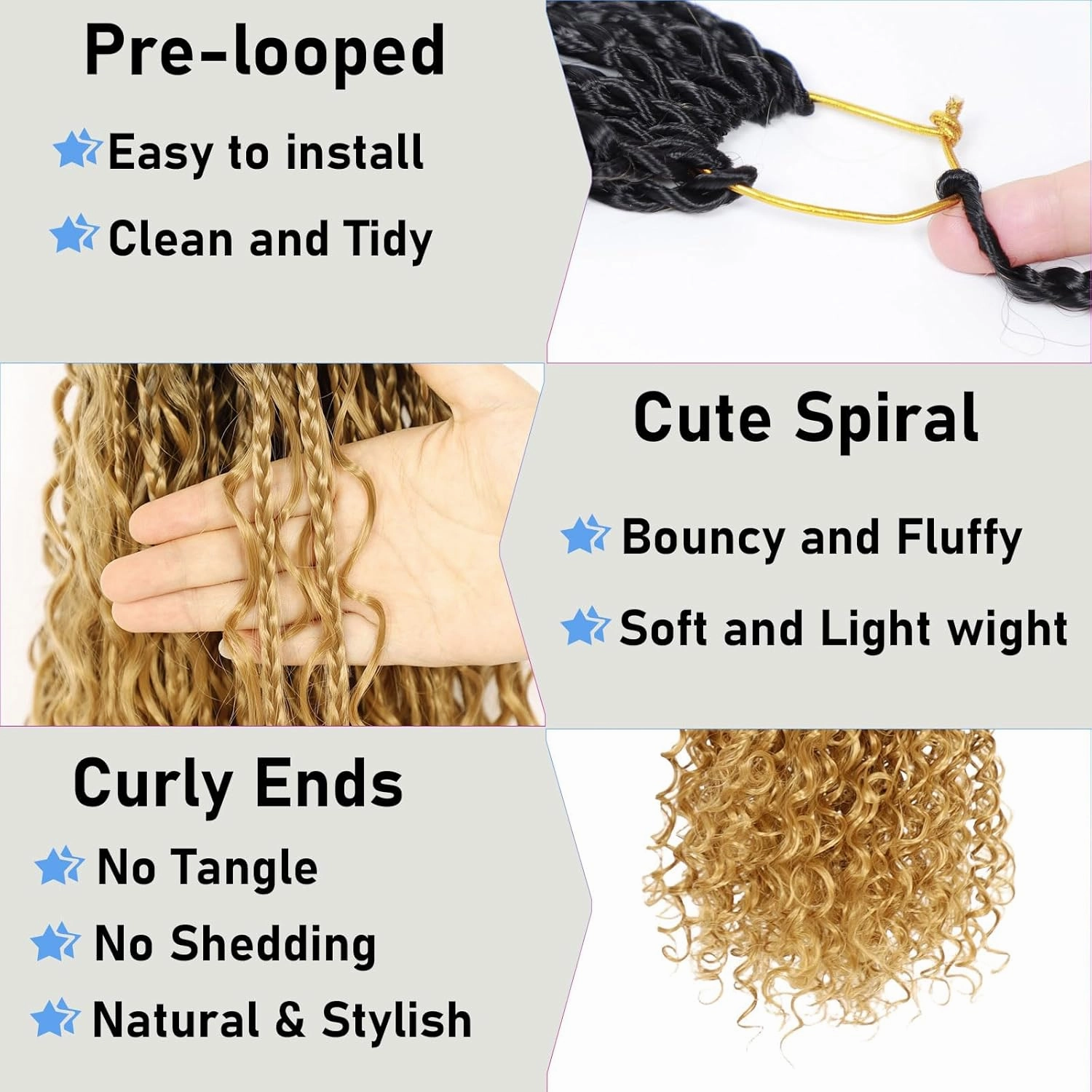 Goddess Box Braids Crochet Hair for Black Women 24inch Pre Looped Blonde Ombre Boho Braids with Curly Ends T27,8Pack