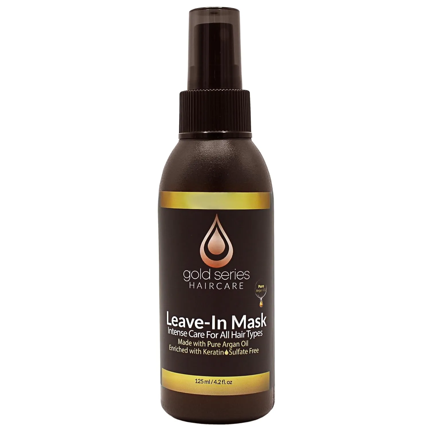Gold Series Leave-In Hair Mask – Argan Oil Hair Mask Enriched with Keratin – Nourishing and Gently Detangling Leave In Conditioner Spray for Curly, Frizzy or Damaged Hair, 4.2 Fl.oz