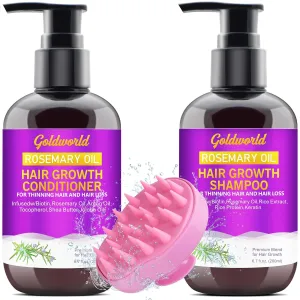 GoldWorld Hair Growth Shampoo Conditioner Set w/Scalp Massager,Rosemary Keratin Biotin Rice Water Argan Oil Sulfate Free Routine Shampoo Conditioner Women Hair Loss Treatments, Gifts Women Men