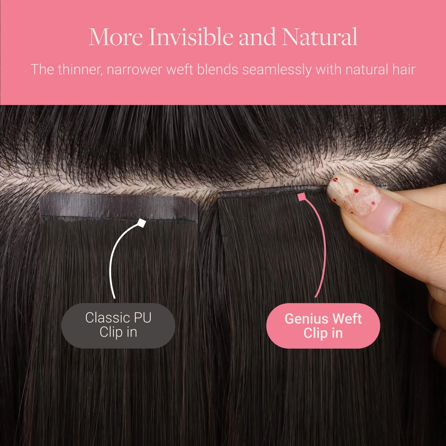 GOO GOO Genius Clip in Hair Extensions, 14inch 110g 7pcs, Seamless PU Clip in Hair Extensions, Virgin Real Human Hair, #1B Natural black