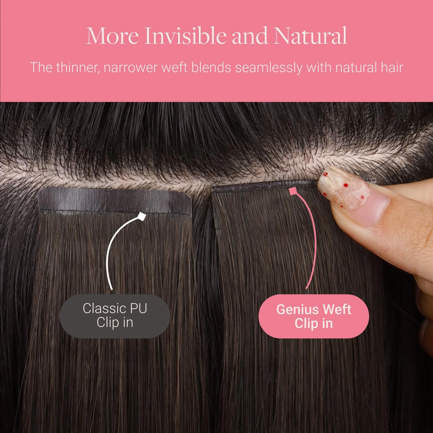GOO GOO Genius Clip in Hair Extensions, 14inch 110g 7pcs, Seamless PU Clip in Hair Extensions, Virgin Real Human Hair, #4A Chocolate Brown