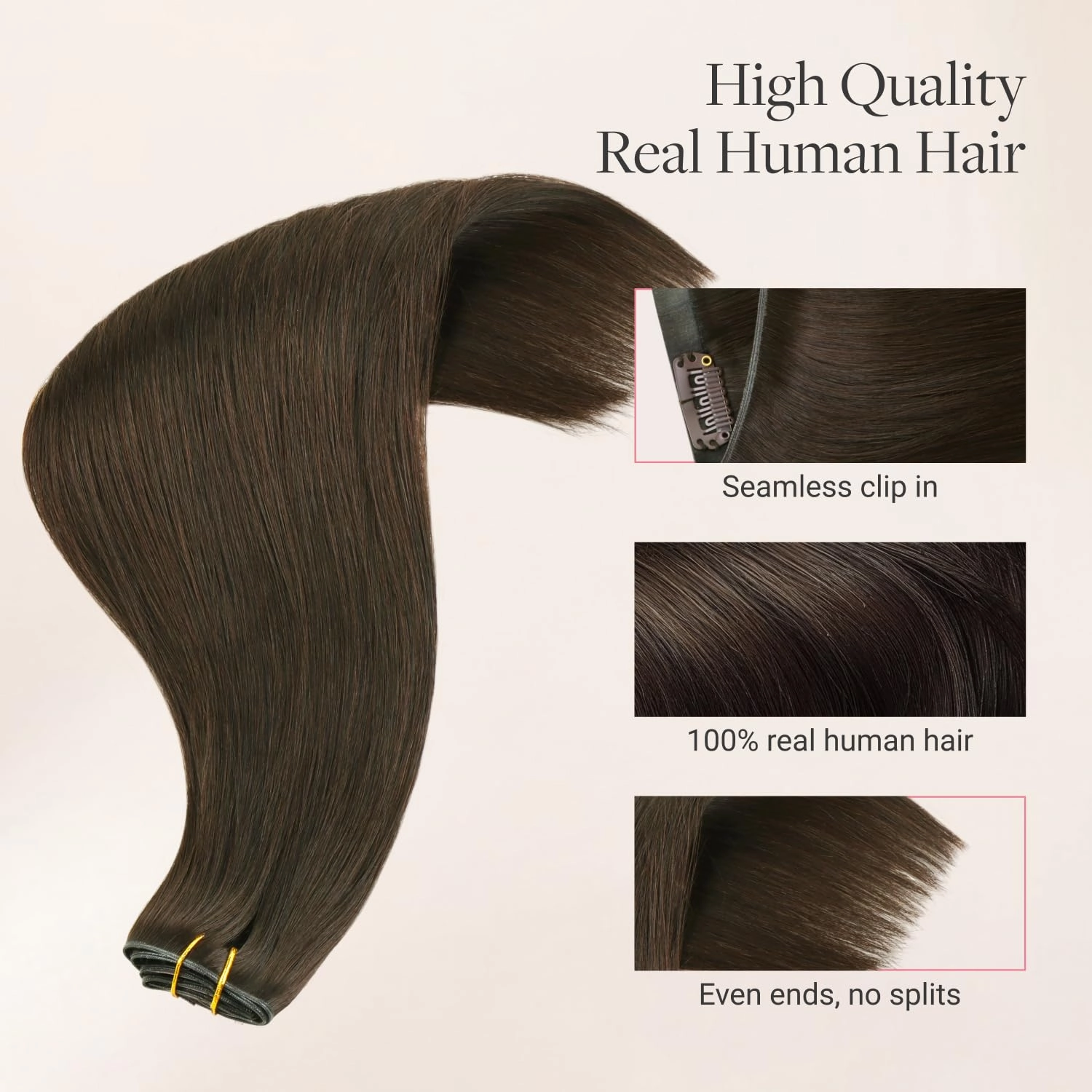 GOO GOO Genius Clip in Hair Extensions, 14inch 110g 7pcs, Seamless PU Clip in Hair Extensions, Virgin Real Human Hair, #4A Chocolate Brown