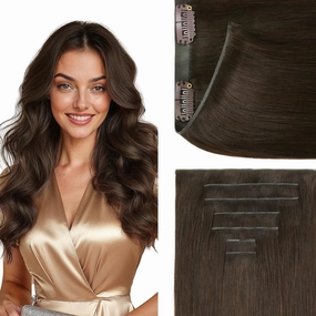 GOO GOO Genius Clip in Hair Extensions, 14inch 110g 7pcs, Seamless PU Clip in Hair Extensions, Virgin Real Human Hair, #4A Chocolate Brown