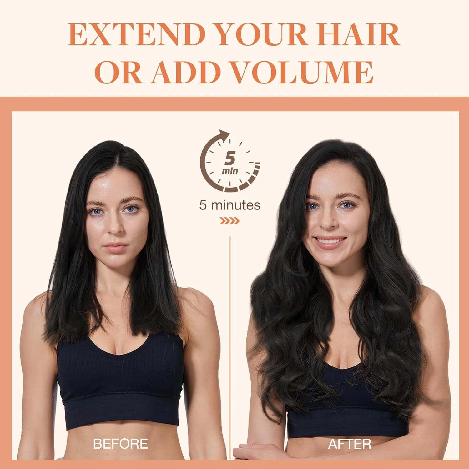 GOO GOO Invisi Edge Clip in Hair Extensions 20inch 150g 7Pcs Injected Seamless PU Clip in Hair Extensions, Virgin Real Human Hair, 1B Natural Black
