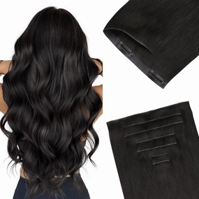 GOO GOO Invisi Edge Clip in Hair Extensions 20inch 150g 7Pcs Injected Seamless PU Clip in Hair Extensions, Virgin Real Human Hair, 1B Natural Black
