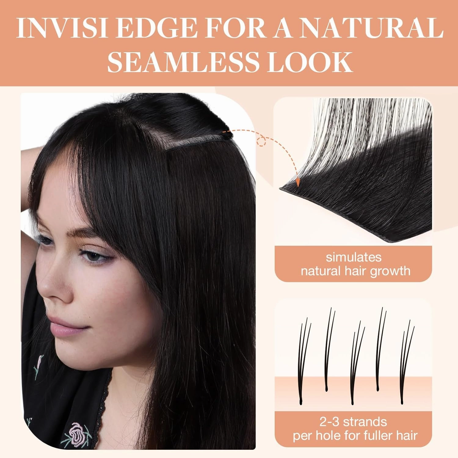 GOO GOO Invisi Edge Clip in Hair Extensions 20inch 150g 7Pcs Injected Seamless PU Clip in Hair Extensions, Virgin Real Human Hair, 1B Natural Black