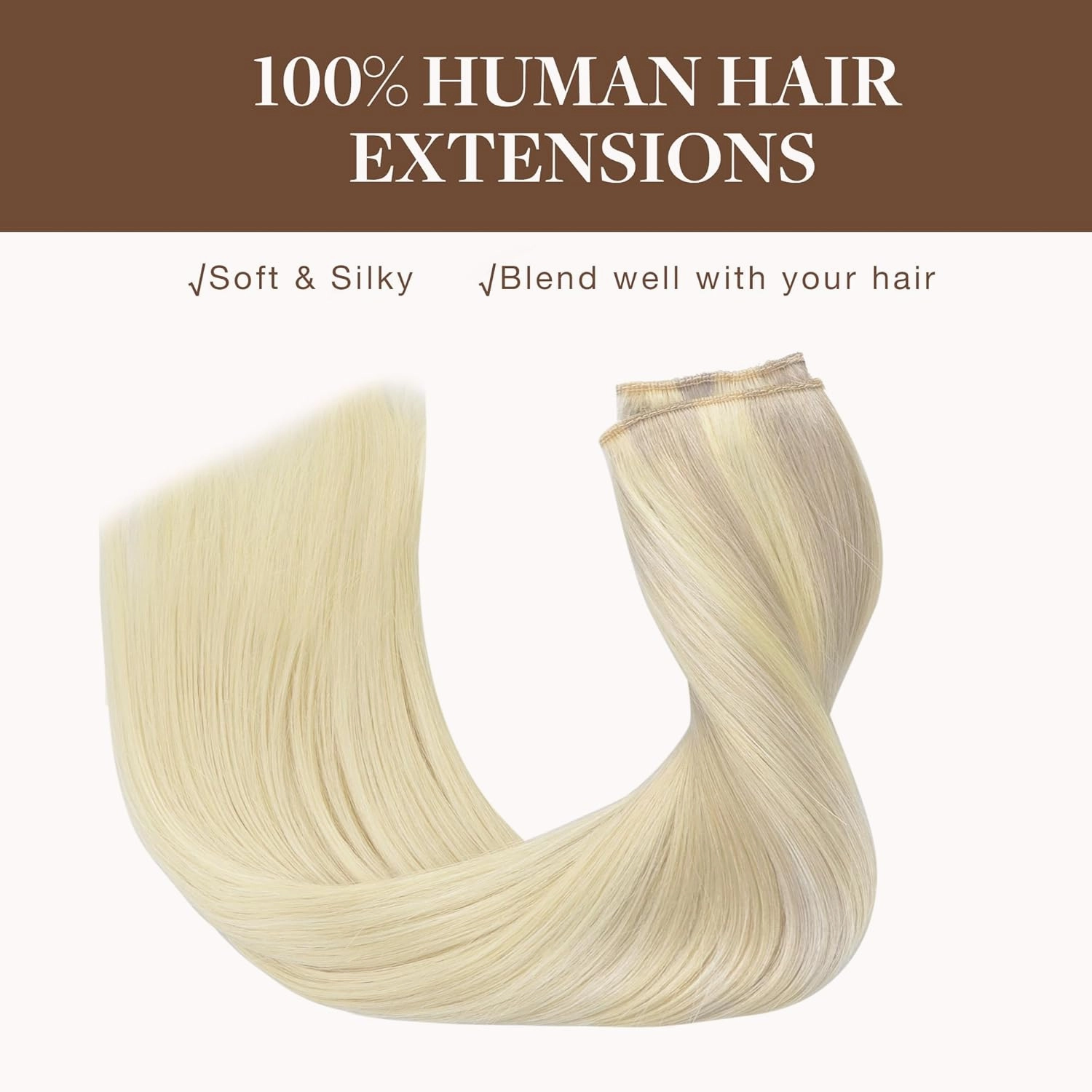 GOO GOO Wire Hair Extensions Human Hair, 17/22/60 Ash Blonde with Golden Blonde and Platinum Blonde Balayage 16inch 95g, Invisible Wire Hair Extensions with Transparent, Seamless Fish Line Hairpiece