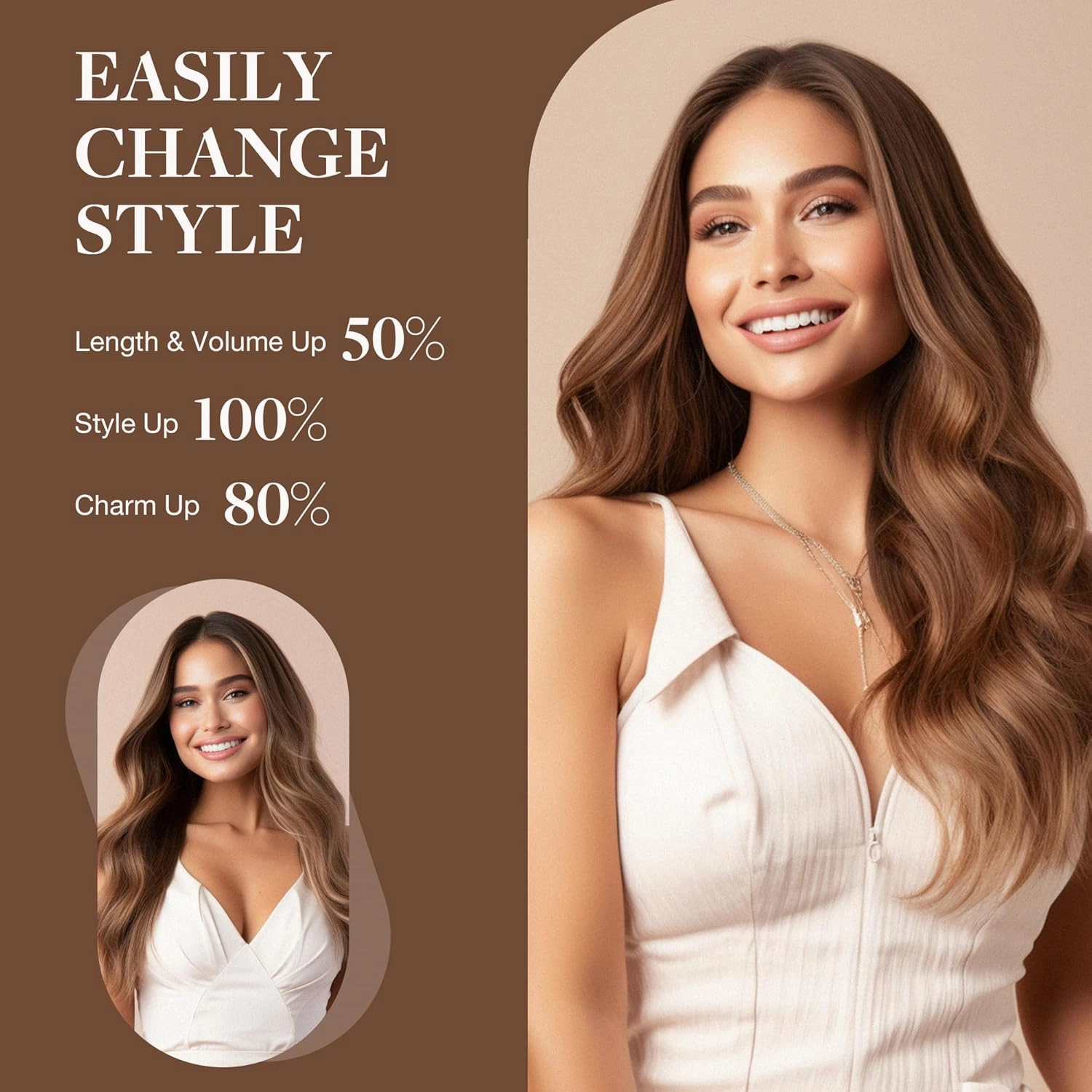 GOO GOO Wire Hair Extensions Human Hair, 4A Chocolate Brown Natural 16inch 95g, Invisible Wire Hair Extensions with Transparent, Seamless Fish Line Hairpiece