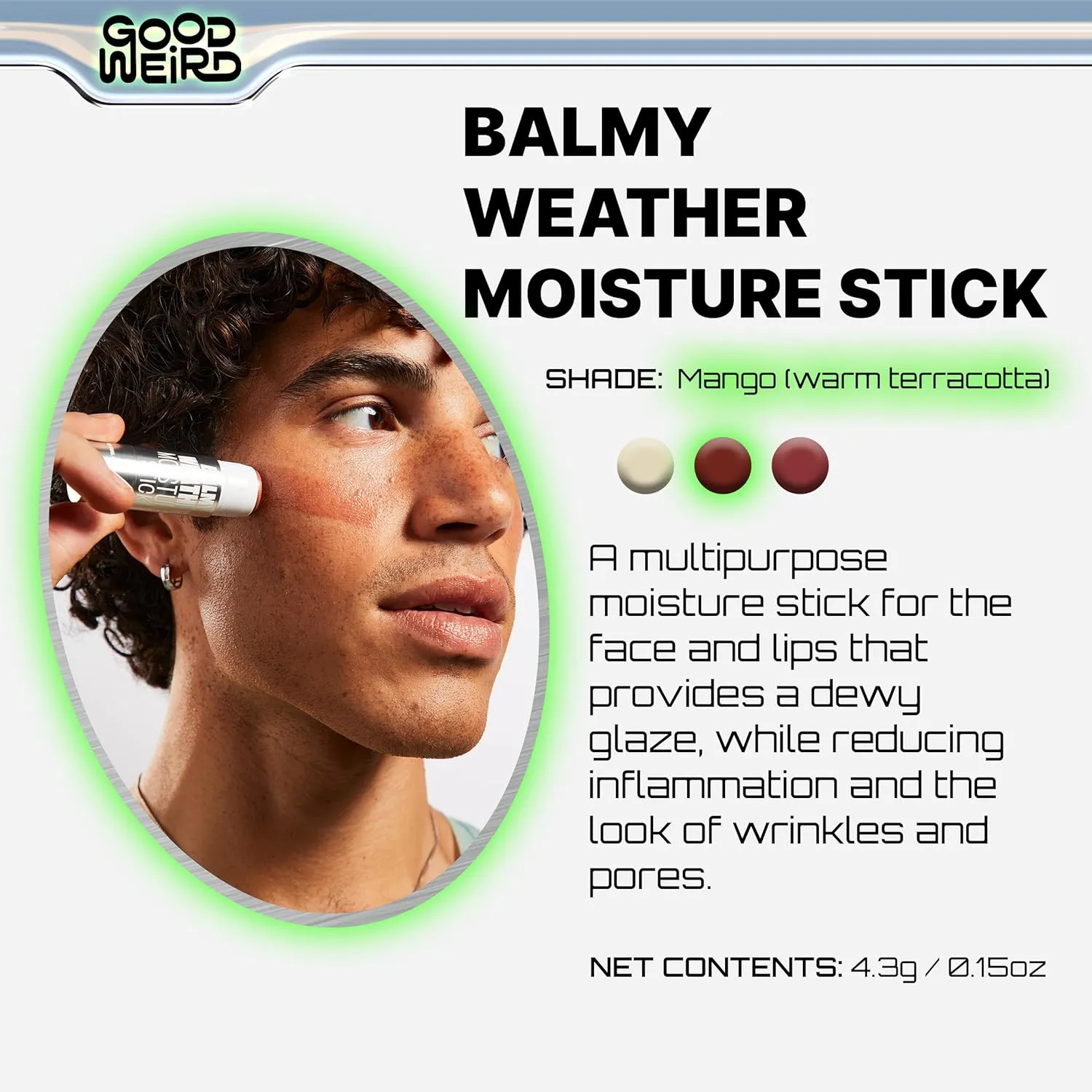 GOOD WEIRD Highlighter: Balmy Weather Blush Stick - Vegan Multi-Stick for Face, Cheeks, and Lips | Dewy Shimmer Glaze, Shea Butter | Cruelty-Free | Be You. It’s Good. |0.15 oz.| MANGO (Terracotta)