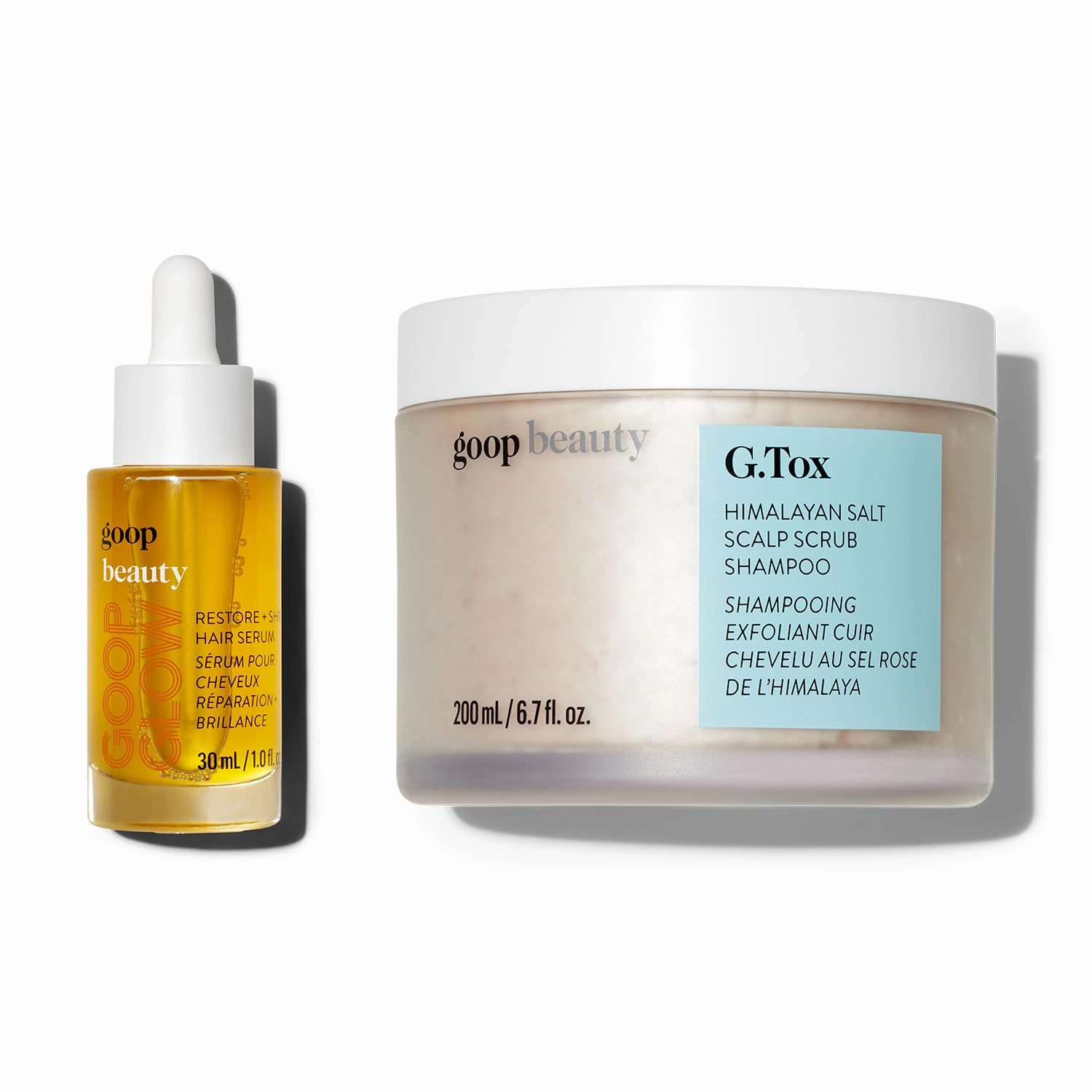 goop Beauty Himalayan Scalp Scrub Shampoo & Hair Serum Bundle | 6.7 oz Scalp Exfoliator to Detoxify Hair of Product Buildup Scalp Oil | 1 oz Hair Serum to Strengthen & Smooth Frizzy Hair