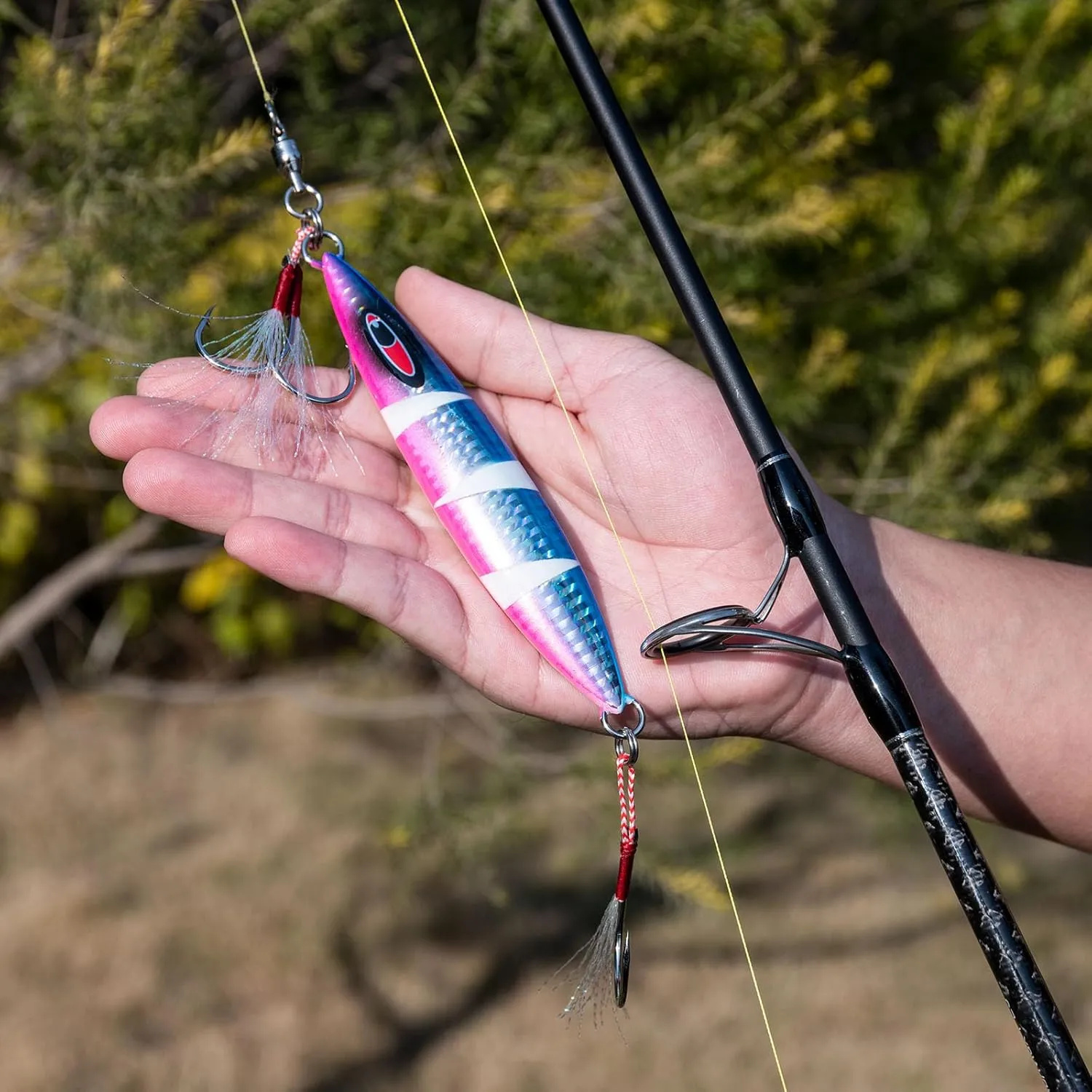 Goture Slow Pitch Jigs, Glow Flat Fall Jig Fishing Lure with Double Assist Hooks and Swivel, Fishing Jigs Saltwater 40g-250g Deep Sea Fishing Jigging Lures for Tuna,Dogtooth Tuna, Yellowtail,Kingfish