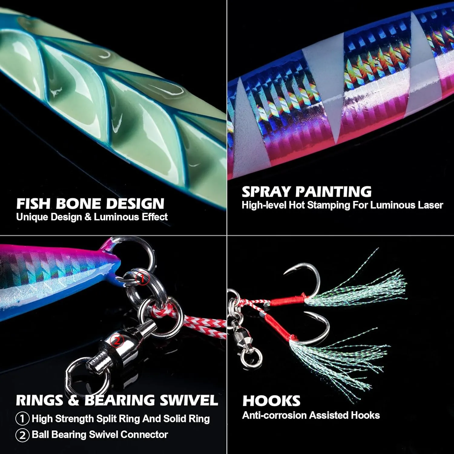 Goture Slow Pitch Jigs, Glow Flat Fall Jig Fishing Lure with Double Assist Hooks and Swivel, Fishing Jigs Saltwater 40g-250g Deep Sea Fishing Jigging Lures for Tuna,Dogtooth Tuna, Yellowtail,Kingfish