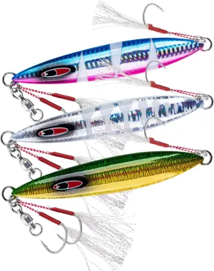 Goture Slow Pitch Jigs, Glow Flat Fall Jig Fishing Lure with Double Assist Hooks and Swivel, Fishing Jigs Saltwater 40g-250g Deep Sea Fishing Jigging Lures for Tuna,Dogtooth Tuna, Yellowtail,Kingfish