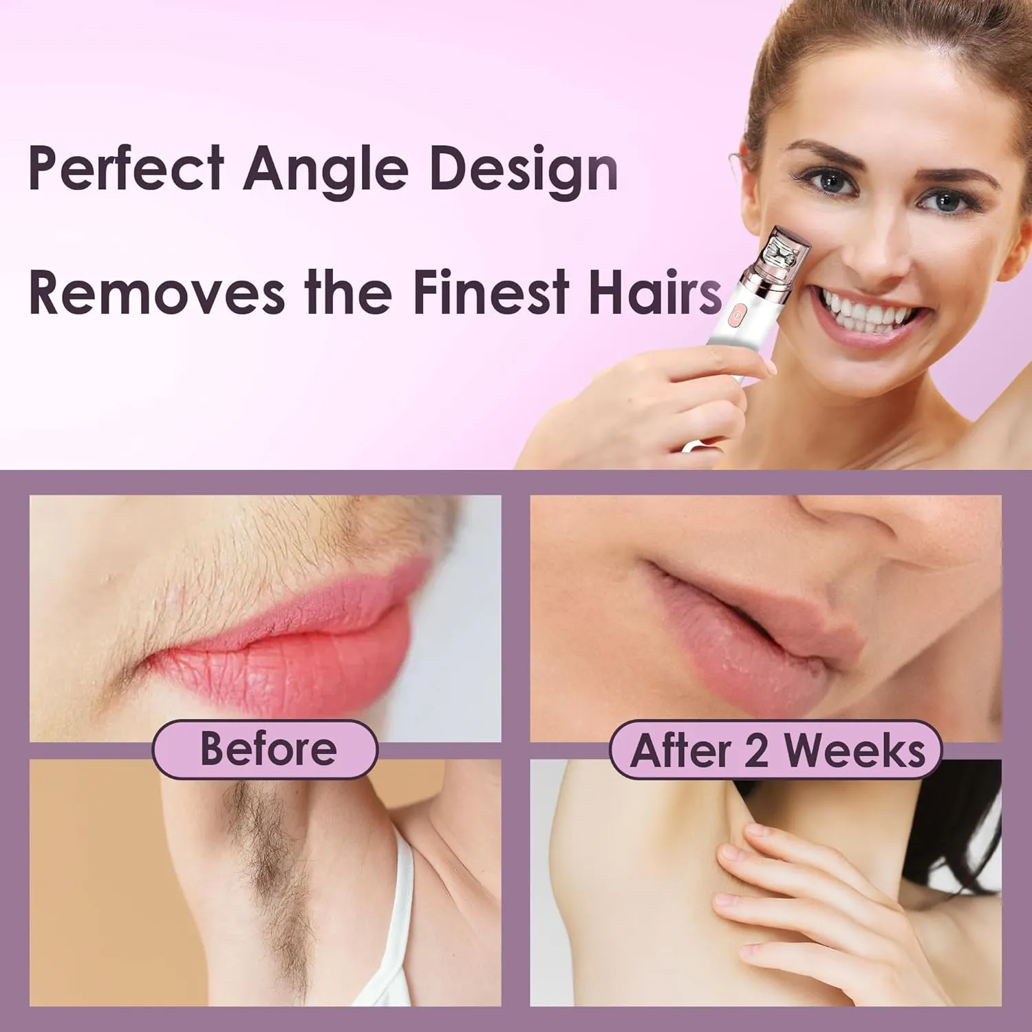 Gurelax Facial Hair Remover, Rechargeable Hair Removal Epilator for Women, 2-in-1 Electric Epilator & Shaver for Face, Finger, Portable Lipstick Styling Epilation System