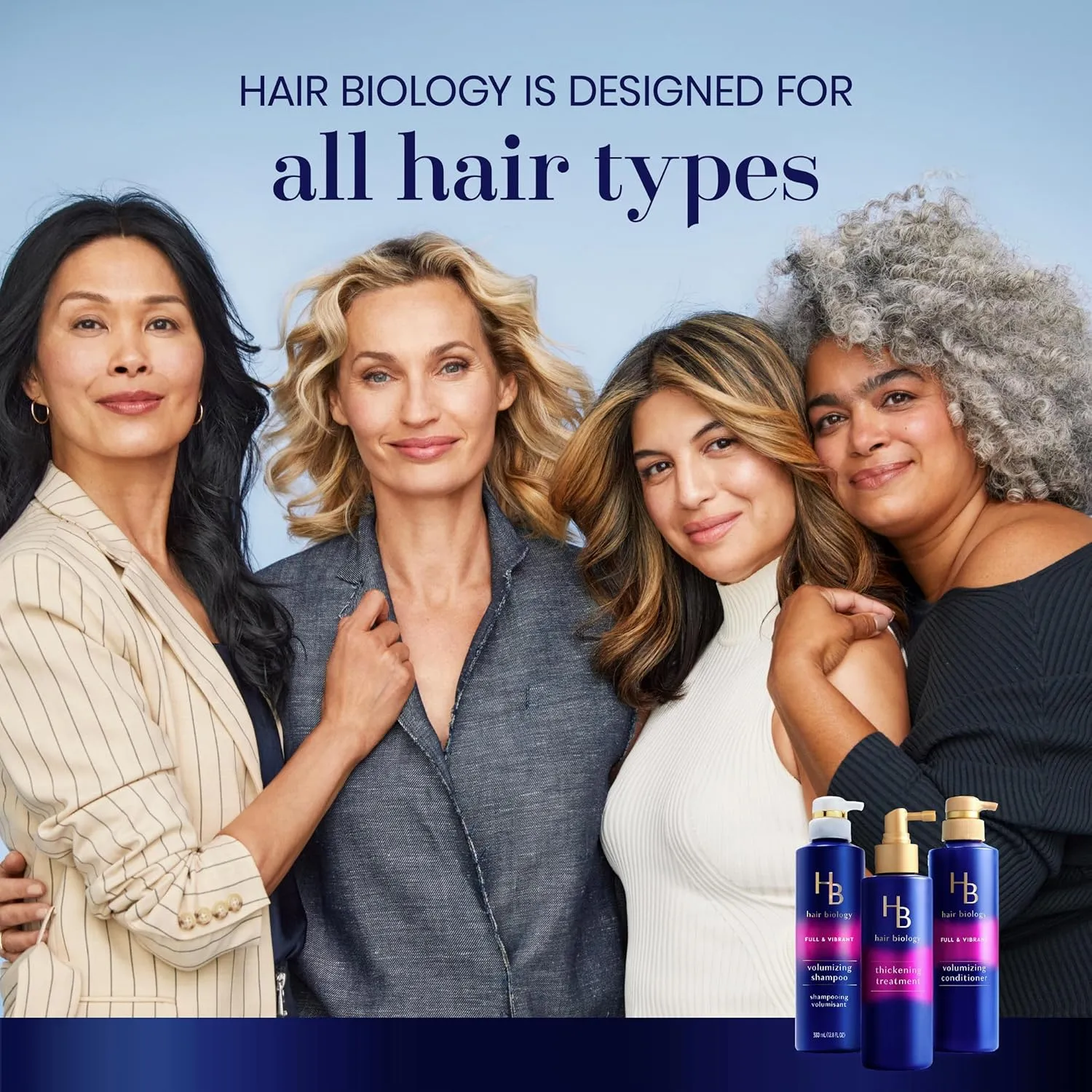 Hair Biology Full & Vibrant Set Including: Volumizing Shampoo (12.8 Fl Oz), Conditioner (12.8 Fl Oz) & Thickening Treatment (6.4 Fl Oz), for Thin or Fine Hair, Biotin Infused, Paraben-Free, Color-Safe