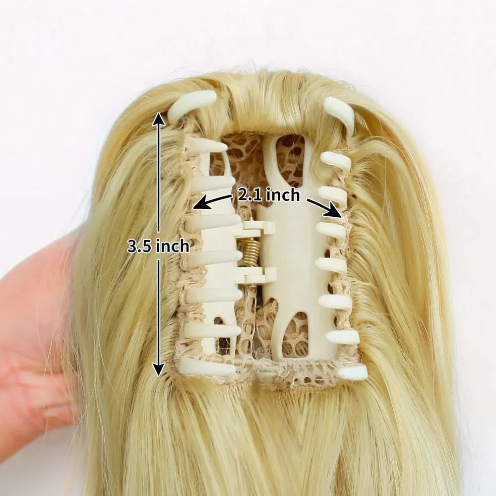 Hair Extensions Ponytail Extension Claw Clip Wavy 18" Long Synthetic Pony Tail for Adults Women Curly Ponytails Fluffy Clips in Hairpieces for Wedding Party Daily Use 6 Oz Blonde